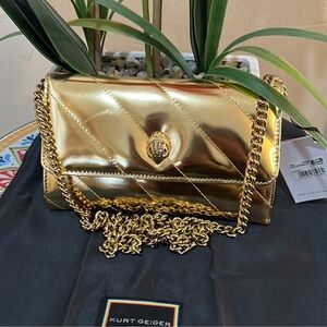 Kurt Geiger Metallic Gold Clutch with Chain golf